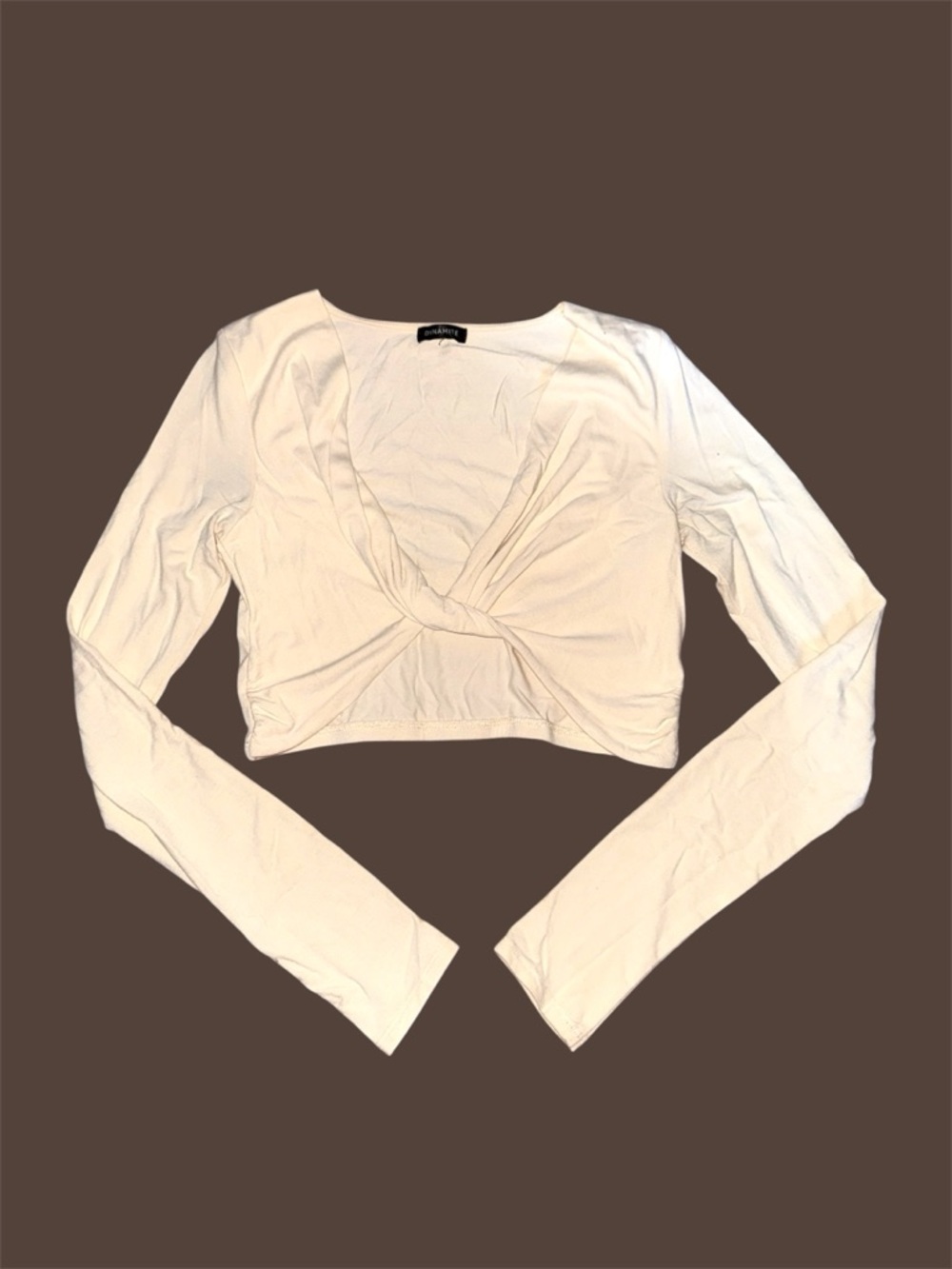 Dynamite White Twist-Knot Long Sleeve Crop Top